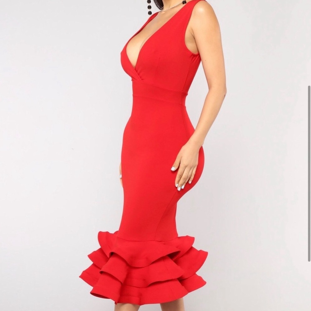 Red ruffle dress fashion nova